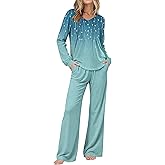 Ekouaer Women's Pajama Sets Long Sleeve Sleepwear 2 Piece Lounge Set Soft Pjs Nightwear
