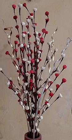 Bunch of Handmade Solapit Flowers and Dry Palm Leaves Filler, 60cm Bunch