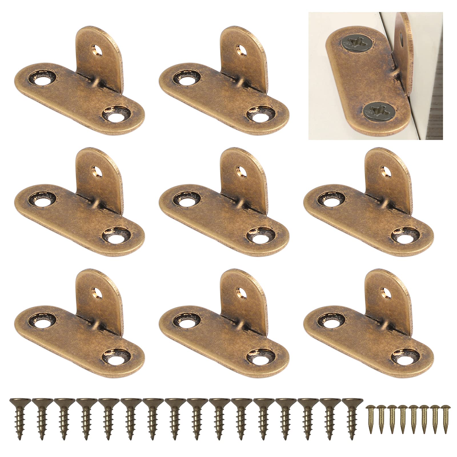 UFURMATE Corner Braces, 8Pcs Right Angle Brackets Corner Brace T-Shaped Brass Bracket Fastener Corner Fastener Joints Support Bracket 90 Degree Wall Brackets Hanger with Screws (Bronze) — image 1