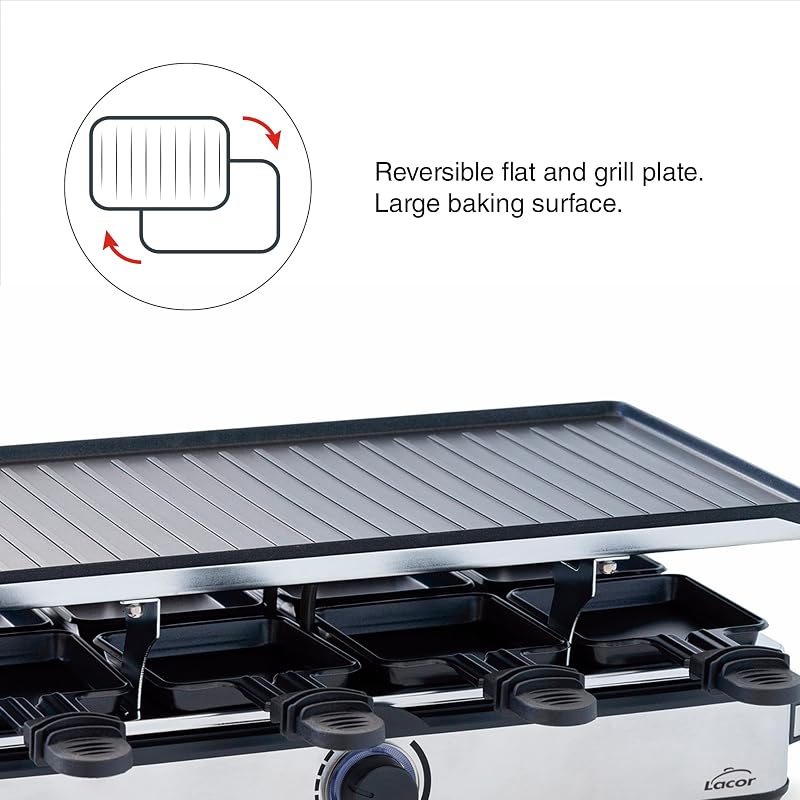 - 69348 - Küchengrill Bügeleisen, Raclettegrill, Antihaftbeschichtet, Wendplatte, ökologisch, PFOA-frei, Einstellbarer Thermostat, Mitgeliefertes Zubehör, Aluminiumguss, 1400W, 41 x 20 cm
