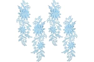 CABODYALS 4Pcs Blue Lace Flower Applique Vintage 3D Floral Embroidery Appliques Polyester Soild Embroidered Sew on Patches Bulk for Sewing Making Crafts Dresses Gowns Wedding Headpiece Home Decor