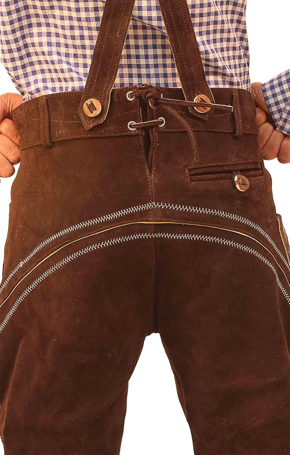Lederhosen Store Oktoberfest Bavarian Bundhosen Men Authentic German Outfit Brown Deep Dark Brown: Clothing