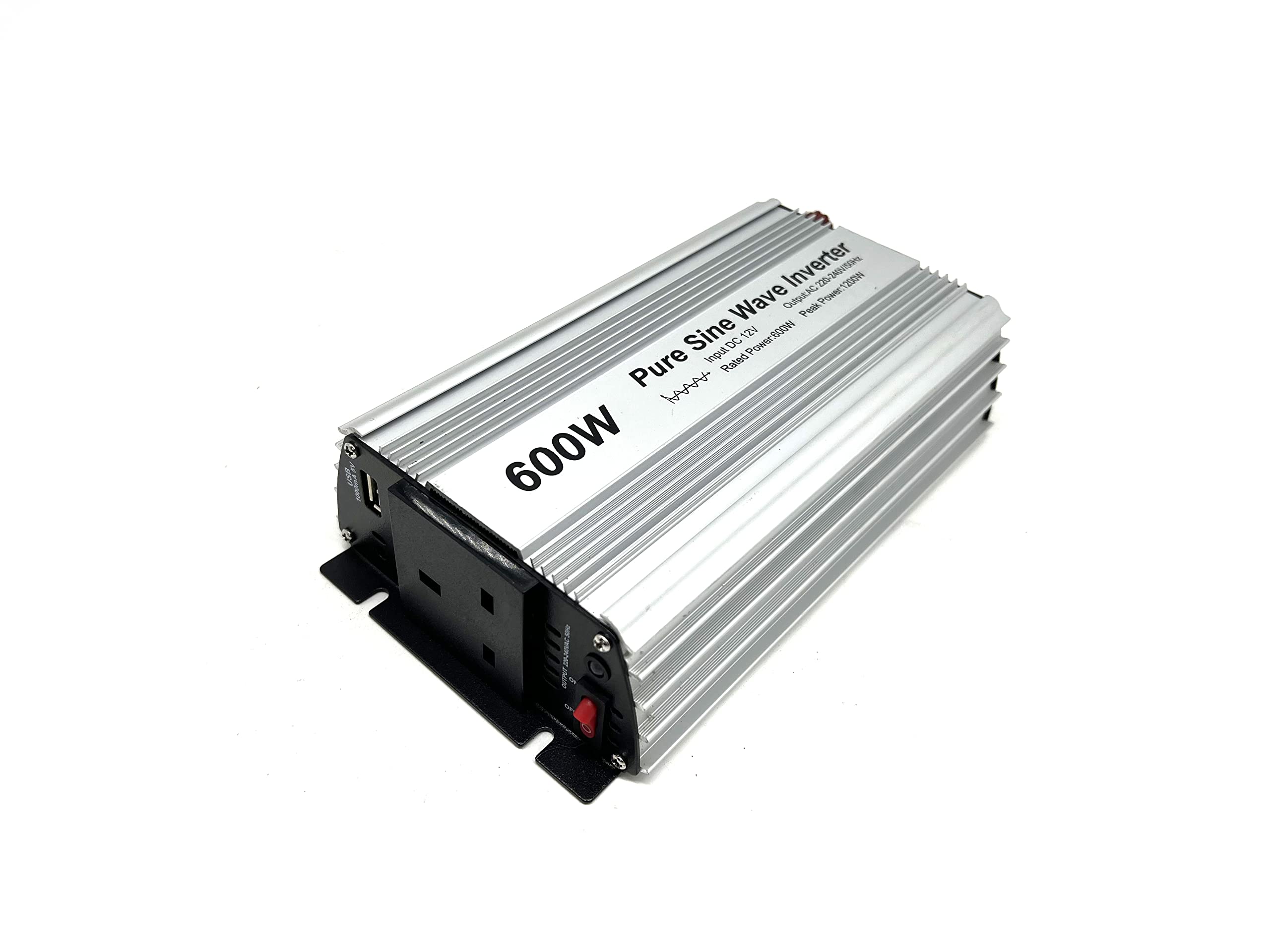 600W Pure Sine Wave inverter 12V to 230V AC with BS socket,DC5V 2 Amp USB output.