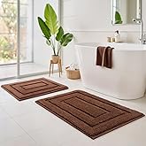 GRANNY SAYS Bathroom Rugs Sets 2 Piece,Soft Bath Mats for Bathroom, Bath Rugs Non Slip Washable, Absorbent Bath Rug for Tub,Shower and Toilet, Bathroom Mat Set (Brown, 20" x 32" + 16" x 24")