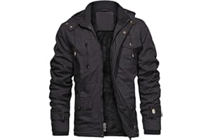 CHEXPEL Men's Thick Winter Jackets with Hood, Fleece Lining, Cotton Military Work Jackets with Cargo Pockets, Outwear