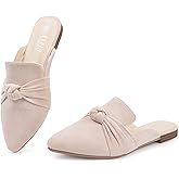 MUSSHOE Mules for Women with Bow Knot: Pointed Toe Flats - Cloud-Cushion Suede Backless Loafers for Office & Casual Wear - Wide-Fit Friendly Slip On Slides with Memory Foam