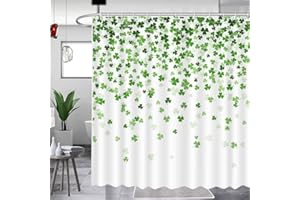 MEHOFOND St. Patrick's Day Clover Shower Curtain Shamrock Bathroom Curtain Irish St Patrick's Day Fabric Curtain Set Decor 72x72 Inches