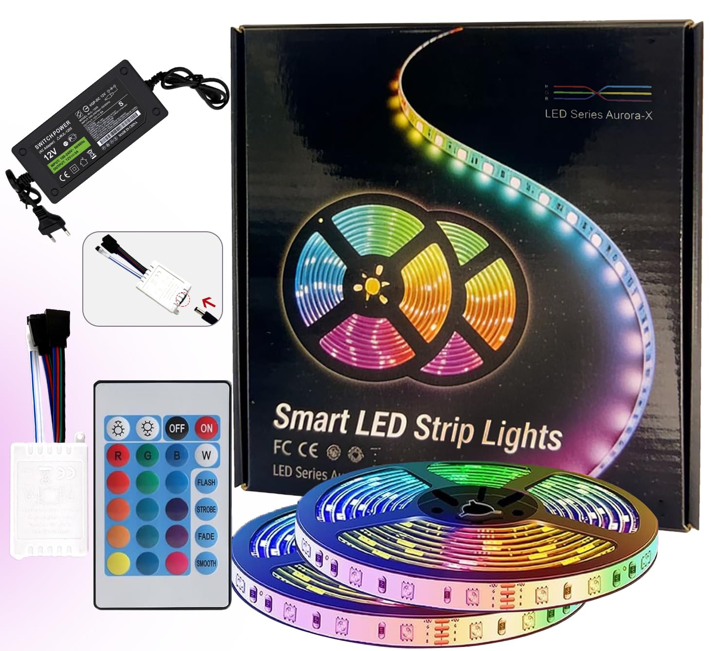 QMINKUN 20M Led Strip Lights,RGB Color Changing Led Strip with Remote Control,LED Strip for Bedroom, Living Room, Kitchen, Party, DIY Home Decoration, European Power Plug