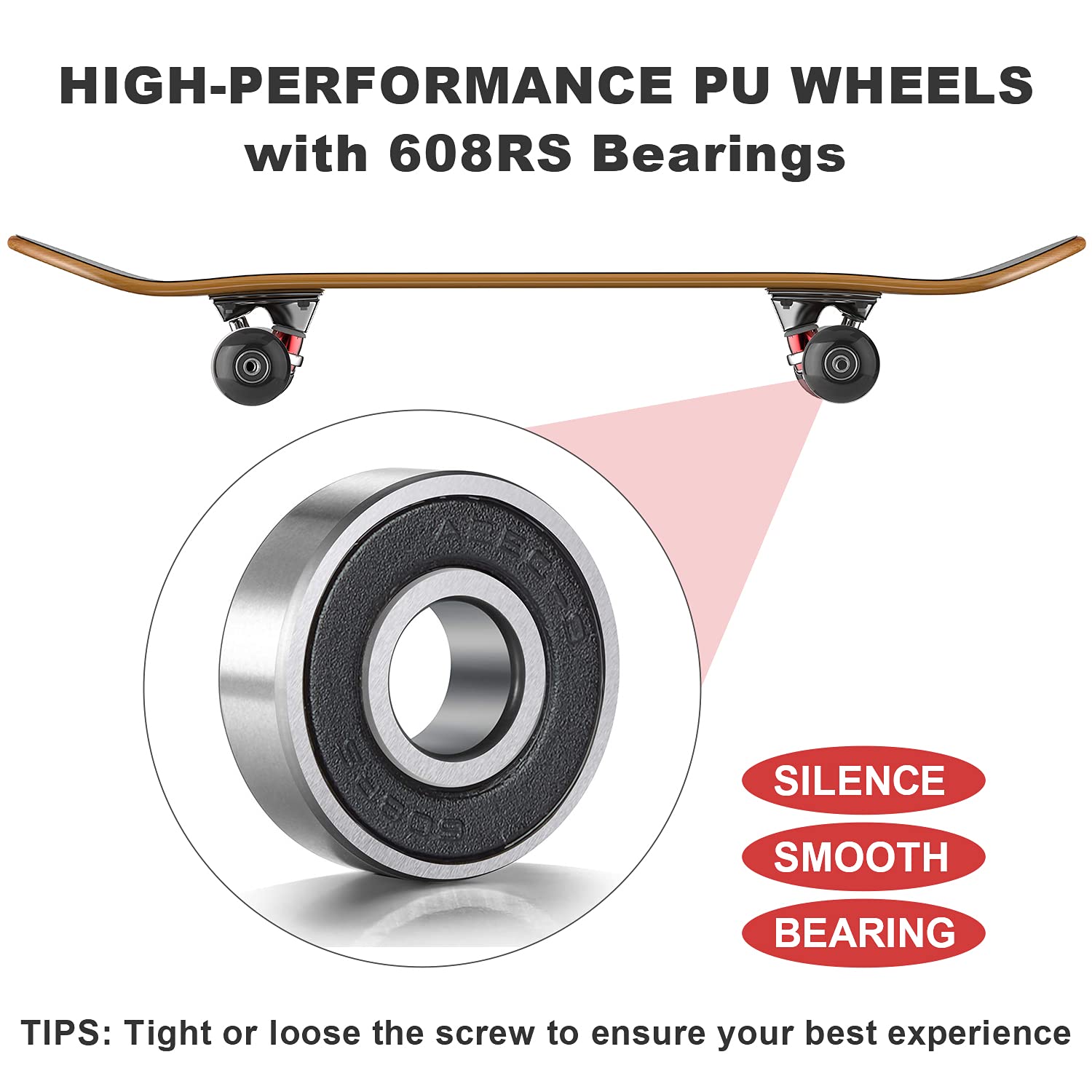 4pcs Skateboard Wheels 52mm with Bearings, Street Wheels 95A for Street Tricks Longboard Cruiser