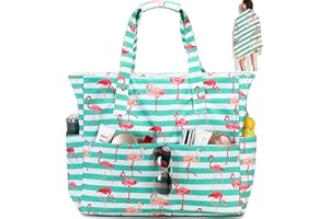 LEDAOU Beach Bag for Women Waterproof Sandproof Tote Bag Pool Bag with Zipper for Gym Shopping Travel with Wet Pocket