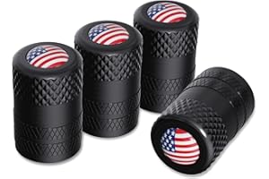CKAuto American Flag Valve Stem Caps, Aluminum USA Tire Valve Caps, Universal Dust Proof Stem Covers for Cars, Trucks, Bikes, Motorcycles, Bicycles, Corrosion Resistant, 4 Pack(Black)