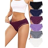 LEVAO Cotton Underwear for Women Lace Cheeky Bikini Panties Full Coverage Soft Stretch Hipster Ladies Briefs 6 Pack S-XL