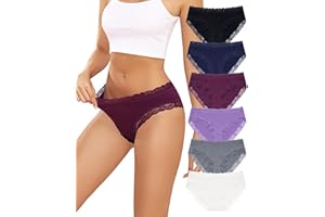 Levao Women's Cotton Lace Underwear Soft Cheeky Ladies Panties Full Coverage Bikini Hipster Briefs 6 Packs(S-XL)