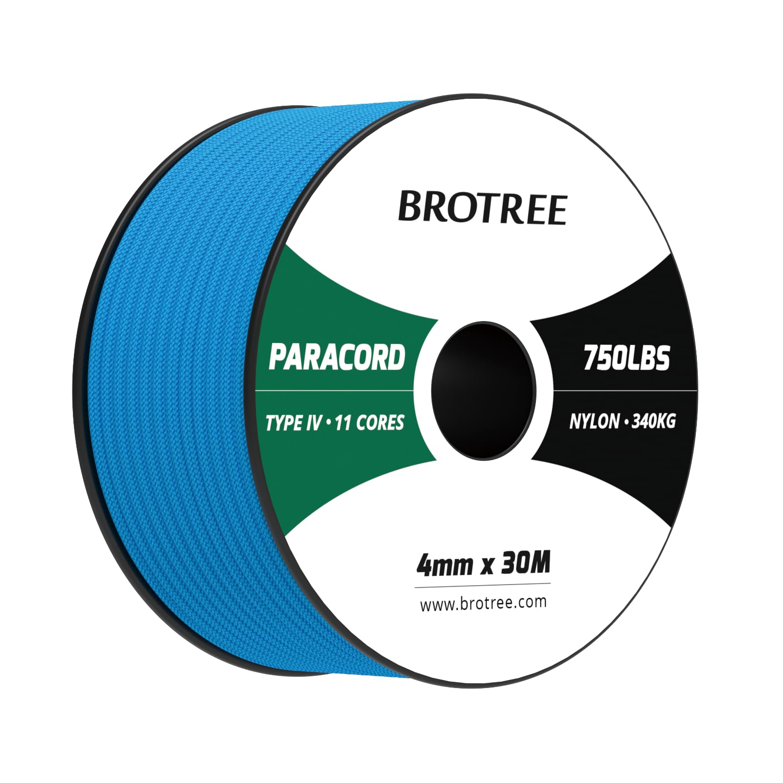 Brotree Paracord 4mm 30M 100% Nylon Rope 11 Strands 750lb Parachute Cord Type IV for Survival, Outdoor and DIY - 340kg Breaking Load (Blue)