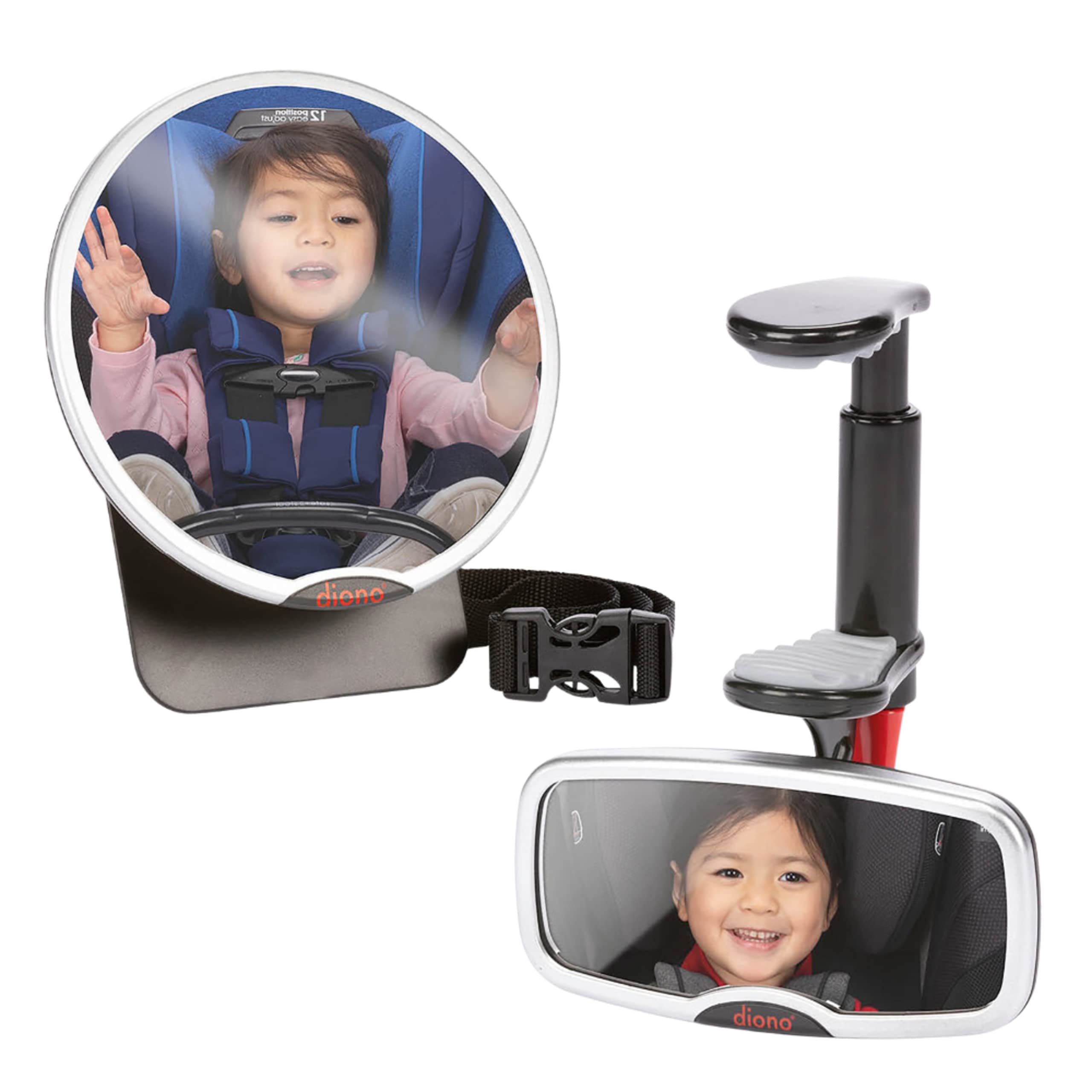 Diono Baby Car Mirror 2 Pack, Includes Easy View Safety Car Seat Mirror for Rear facing Infant and See Me Too Rear View Baby Mirror both Fully Adjustable With Wide Crystal Clear View, Shatterproof