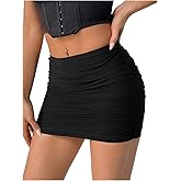 SOLY HUX Women's Mesh Mini Skirt Elastic Waist Ruched Bodycon Skirts Going Out Outfit