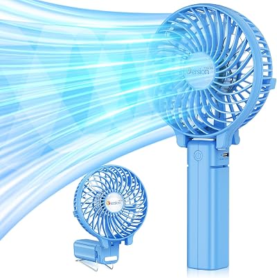 VersionTech Mini Handheld Fan Foldable Portable USB Rechargeable Blue