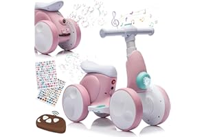 WIQINS Electric Baby Balance Bike with Bubble Machine for 1 Year Old Boys Girls 4 in 1 Toddler Balance Bike 12-48 Month Kids Bubble Bike Ride Toys First Birthday Gift with Powered Motor,Music,LED Lights