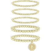 adoyi Gold Silver Bracelets for Women Beaded Bracelet 14K Gold Plated Bracelet Stack Initial Letter A-Z Strand Stretch Bead Stackable Bracelet Set Adjustable Jewelry Gift for Women
