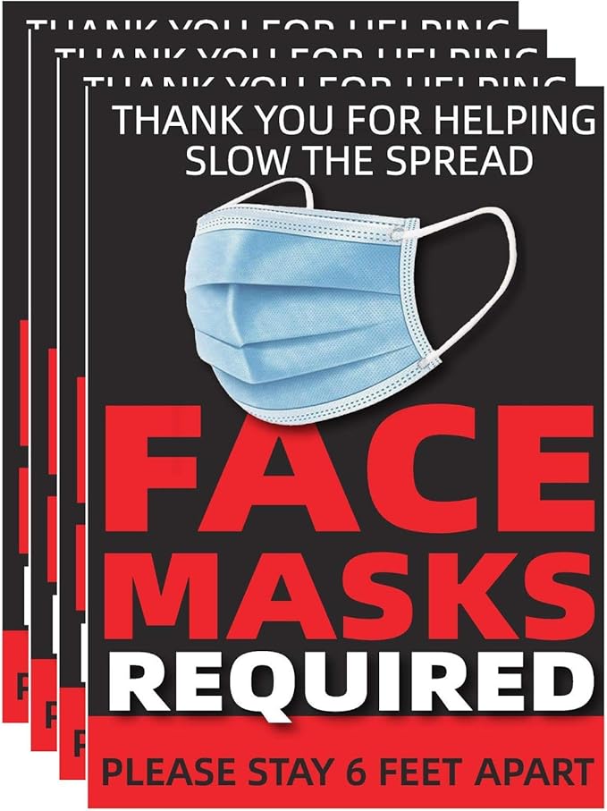 Face Mask Required Sign Please stay 6 feet apart Sign 7"x10” Premium