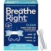 Breathe Right Nasal Strips, Relieves Nasal Congestion, Large, Clear, 30 ct | Opens nose and increases nasal airflow, helps reduce snoring caused by nasal congestion, drug-free, for use anytime, anywhere