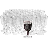 MATANA 50 Elegant Clear Hard Plastic Wine Glasses with Silver Glitter (6 oz) - Sturdy & Reusable Glasses for Cocktails, Dessert - Birthdays, Weddings, Christmas, BBQ, Picnic, Parties