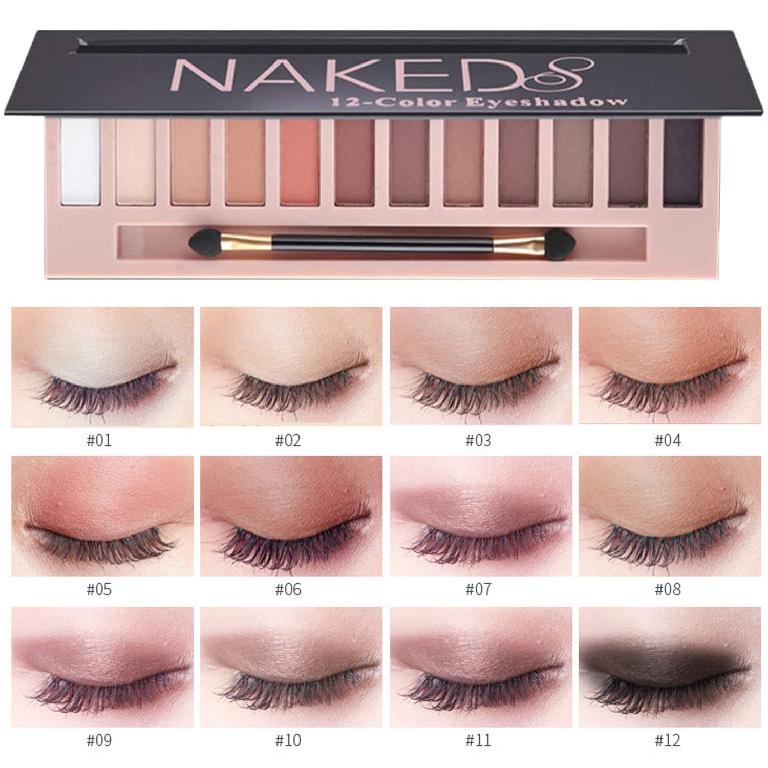 2 Pack 12 Colors Makeup Eyeshadow Palette,Nude Matte Smokey Shimmer Glitter Eye Shadow Palette,Blendable Rich Colors,Waterproof Professional Beauty Palette Kit with Double-Ended Makeup Brush(2 PCS)