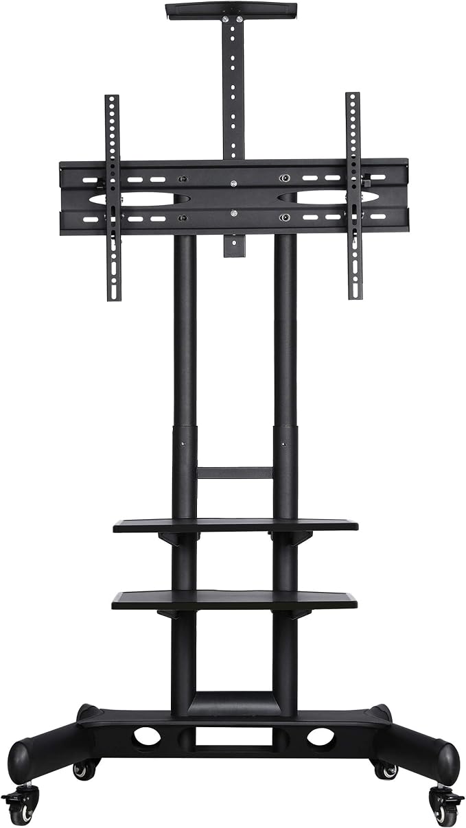 Yaheetech Support TV Mobile Sur Pied - Universel 32-75 Pouces, 3 Etagères, Roulettes Freinables