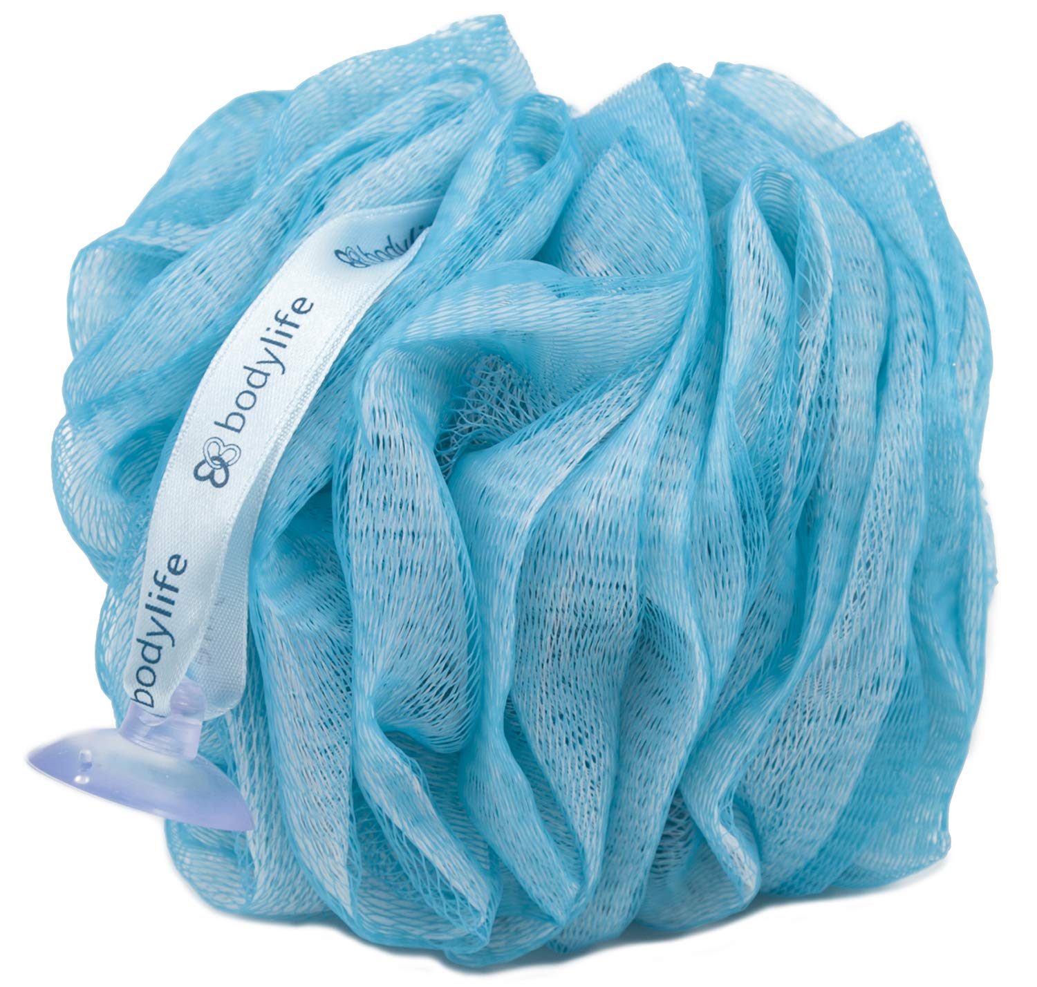 Bodylife Body Buffer, Puff, Exfoliating Bath & Shower Body Pouf, Scrunchie, Body Scrubber Blue & White 55g