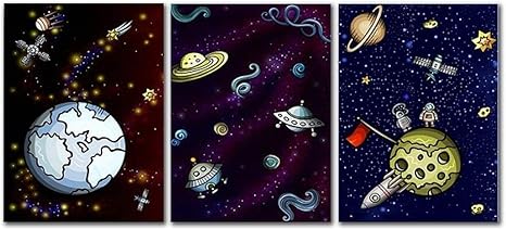 Amazon Co Jp かわいい漫画のポスターとプリント星空の宇宙飛行士の風景キャンバスプリントウォールアート画像リビングルームの家の装飾19 6 X 27 5 50x70cm フレームなし 3 ホーム キッチン
