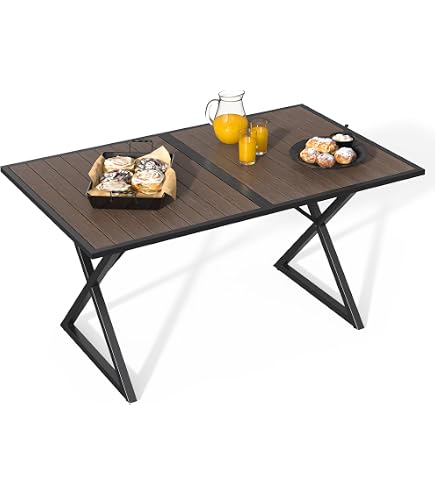 Kozyard 6-Person Outdoor Dining Table - 35.6"x58.9" Rectangle, Brown Wood-Like Laminate Top, Iron Frame
