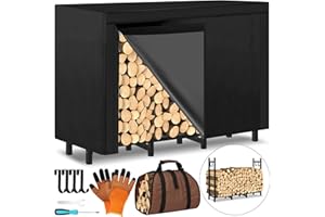 LIFEISLUCK 4FT Outdoor Firewood Rack, Wood Storage with 600D Waterproof Oxford Cover Heavy Duty 8 Legs Firewood Log Holder Indoor with Log Carrier, Gloves, and Kindling Hooks for Fireplace Patio Deck Wood Rack