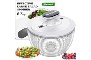 Kitexpert Effective Large Salad Spinner 6.3 Qt,Easy to use pro Pump Spinner with Bowl, One-Handed Pump Dishwasher Safe Multiple Use Spinner-Black