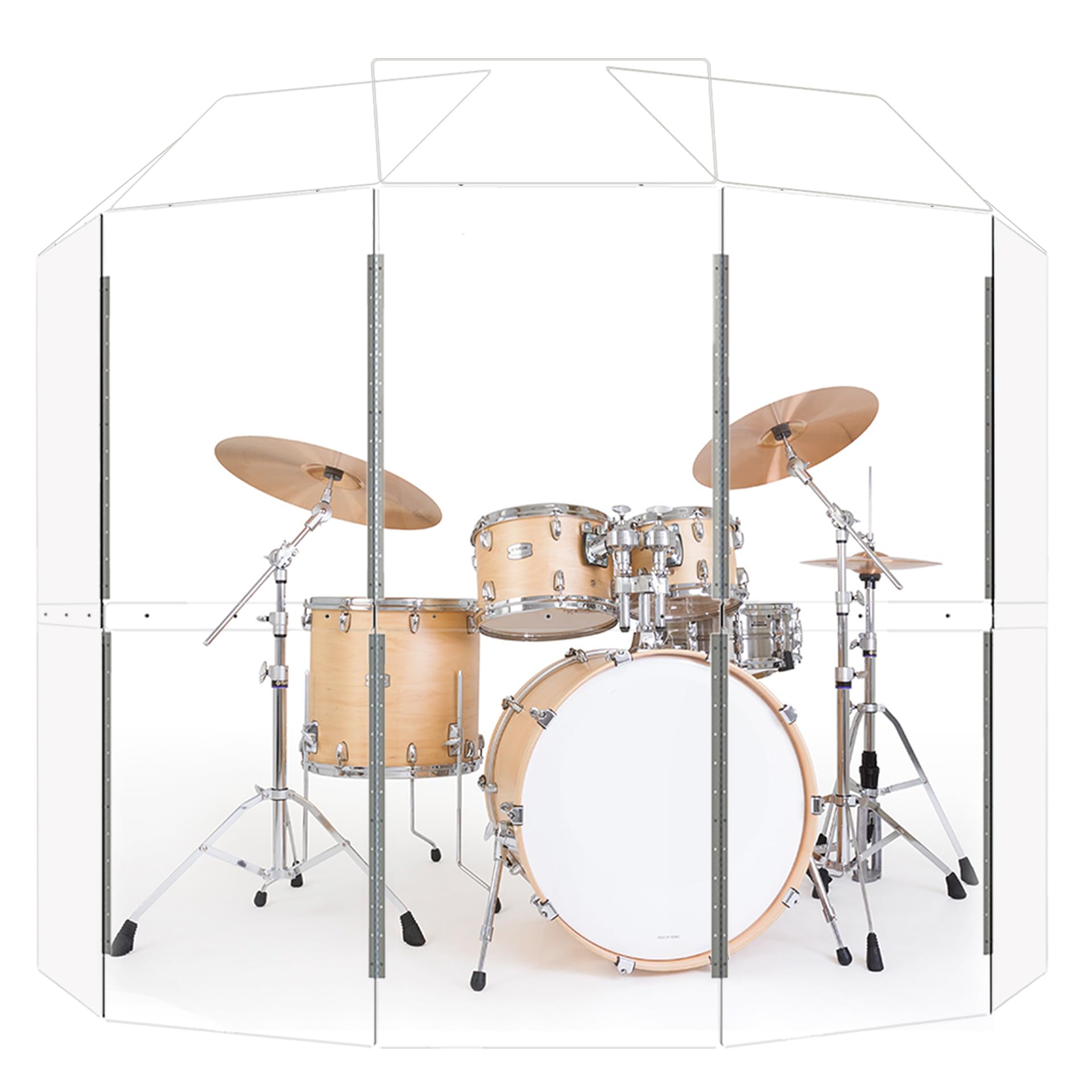 Photo 1 of Portable Drum Shield (5 panels with deflectors). 5 panels, 2ft x 5ft. Acrylic with stainless steel hinges and deflectors. Suitable for practice and performance.