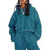 COZYPOIN Womens Fleece 2 Piece Outfits Sweatsuit Crop Top and Pants Hoodie Tracksuit Set