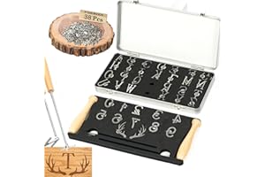 AKLOZYX 1" 38 Pcs Branding Iron Kit,A-Z Alphabet 0-9 Numbers and Antlers Design Gifts for Wedding & Handcraft for Wood Working DIY Leather Hat Craft Steak(38Pcs 1" Number/Alphabet/Christmas Antlers Set)