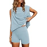 Nirovien Women 2 Piece Outfits Workout Sets Summer Matching Lounge Set Tunic Tops and Biker Short Sets