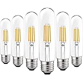 LUXRITE 6 Pack T10 LED Bulb, 5W=60W Equivalent, 3000K Soft White, Vintage Edison Filament Bulb, 500 Lumens, Tubular Light Bul