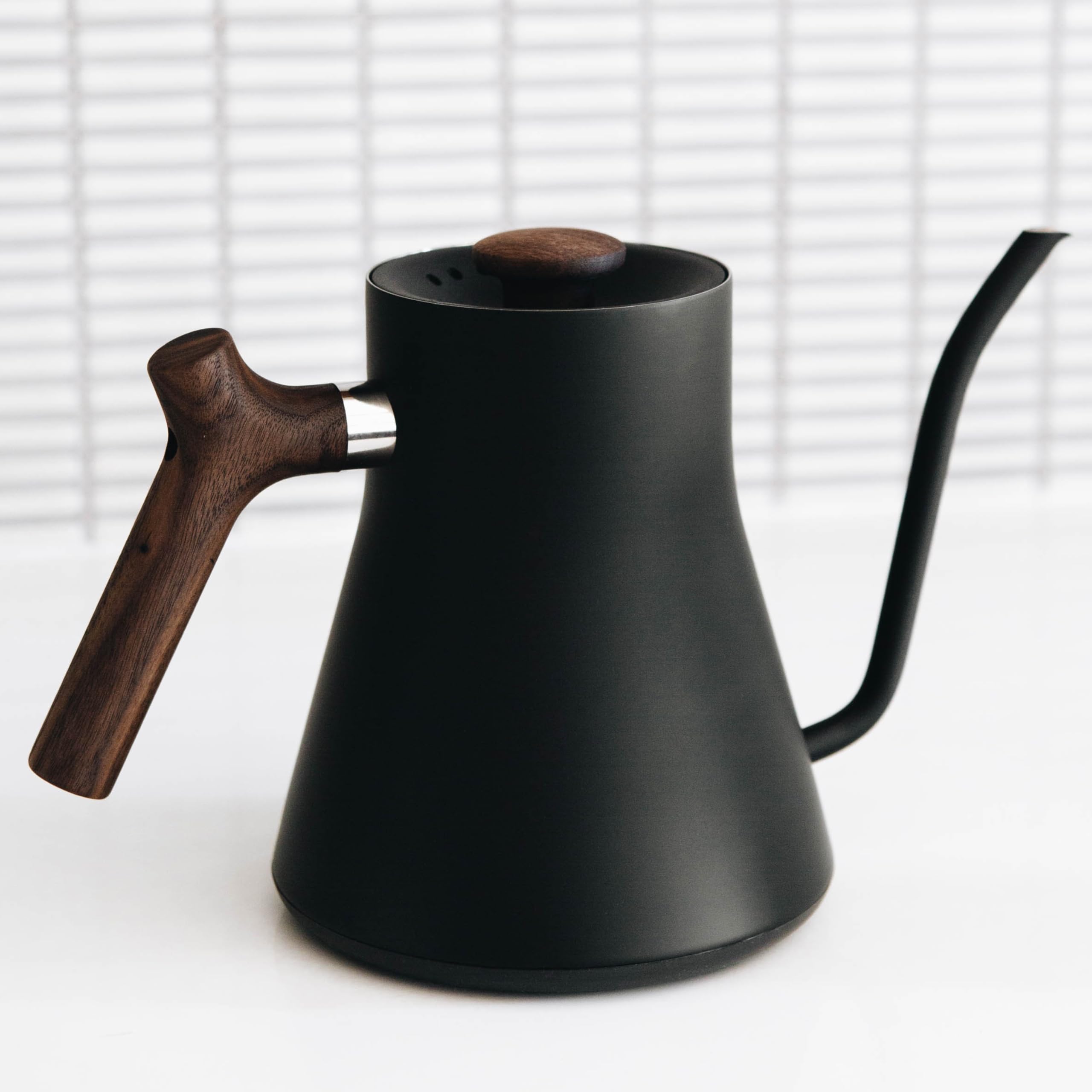 Fellow Stagg EKG Electric Gooseneck Kettle - Pour-Over Coffee and Tea Kettle - Stainless Steel Water Boiler - Quick Heating for Boiling Water - Matte Black With Walnut Handle