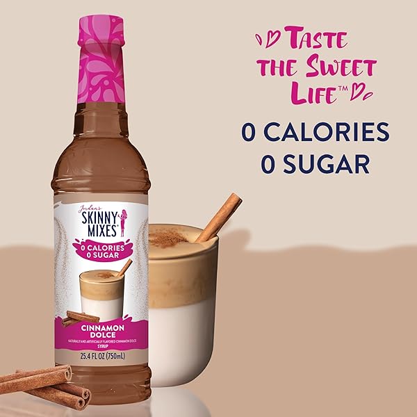 JORDAN’S SKINNY SYRUPS SUGAR FREE COFFEE SYRUP, CINNAMON DOLCE FLAVOR DRINK MIX, ZERO CALORIE FLAVORING FOR CHAI LATTE, PROTEIN SHAKE, FOOD AND MORE, GLUTEN FREE, KETO FRIENDLY, 25.4 FL OZ, 1 PACK