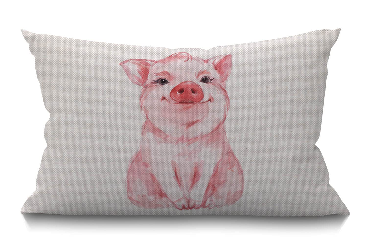 BGBDEIA Pig Cushion Cover Lovely Pink Pig Watercolor Cotton Linen Home Living Room Decorative Throw Pillow Cases Pillow Cover 12x20 Inch Rectangle Waist Pillowcase 30 x 50 cm