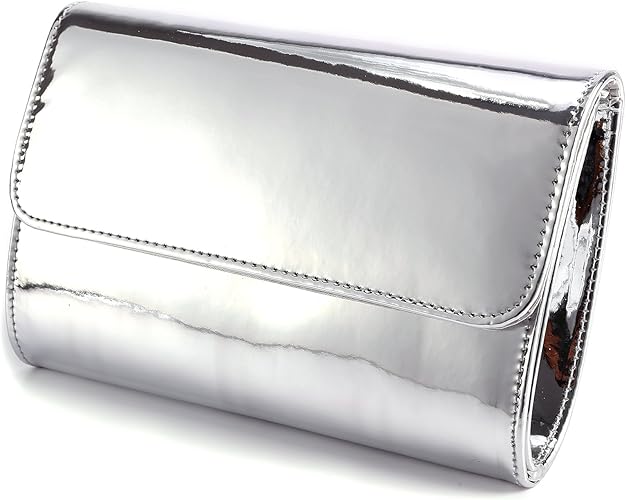 silver patent clutch bag