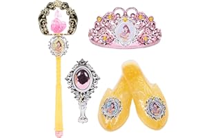 Disney Princess Dress Up Accessory Set Belle Tiara, Shoes, Wand and Comb Set for Little Girls Role Play Time Costume Toys for 3-6 Years