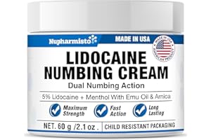 Nupharmisto Lidocaine Numbing Cream : Long Lasting Topical Numb - Extra Soothe with Lidocaine Menthol Arnica and Emu Oil 2.1oz/ 60g
