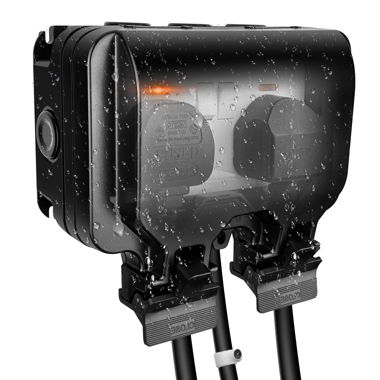 Outdoor Extension Lead 10m Waterproof Sockets IP66 2 Gang Black Weatherproof 2 Way Outside Wall Switched 13A External Electrical Fused Plug Double Power Garden Socket Cover Box