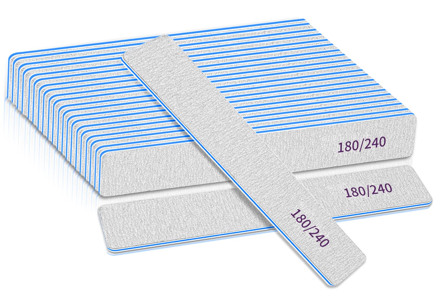 Professional 12pcs Nail Files - 180/240 Grit Double Sided Emery Boards for Natural & Artificial Nails