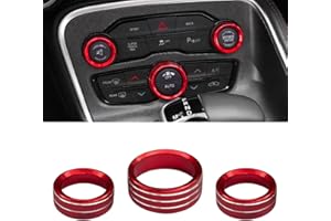 UZZH 3PCS AC Air Conditioner Switch Button Knob Cover, Car Interior Decor Accessories Radio Volume Control Knob Decals for Dodge Challenger Jeep Grand Cherokee Charger Durango Journey Chrysler (Red)