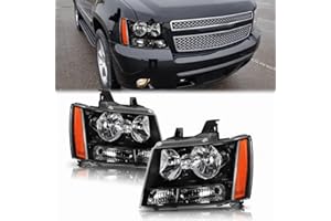 APSVE Headlights Assembly for 2007-2013 Chevy Tahoe Suburban Avalanche Head light Headlamp Driver Passenger Side Pair, Black Housing Amber