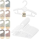 Hsei 38 Pack Baby Closet Organizer System-30 Baby Hangers with 8 Wooden Size Dividers Newborn to 24 Months Nursery Closet Organization Set, Extendable Non-Slip Hangers, Gift for New Moms