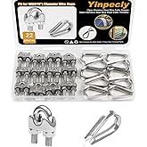 Yinpecly 12Pcs 3/16'' M5 Wire Rope Clamps 10Pcs M5 Wire Rope Thimble, 304 Stainless Steel Cable Clamps Kit for 3/16 inch Steel Cable Thimbles Rigging Tent Rope Guardrail System